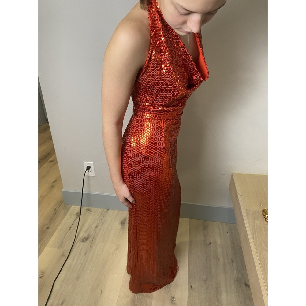 VTG 70's Red Sequined Fitted Halter Gown Dress S Women's Party Formal Cocktail - Picture 13 of 13